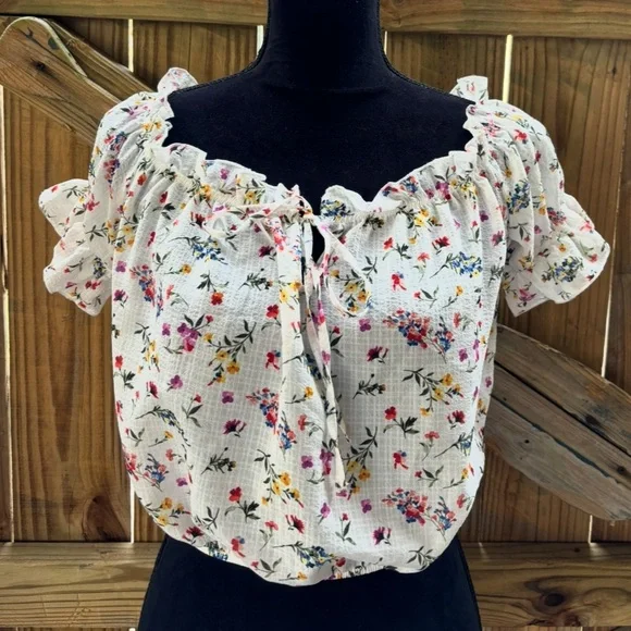 Bershka Tops Bershka Off White Tiny Floral Design Off Shoulder